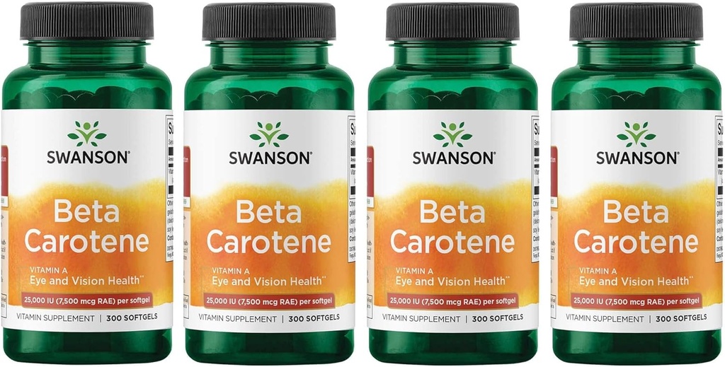 Swanson Beta-Caroten Vitamina A 25000 UI Softgels - Skin, Eye, and Immune System Health - Antioxidant Support - 7500 mcg (300 Softgels) (4 ambalaj)