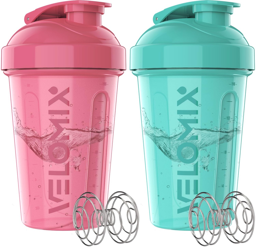 VELOMIX -2 Pack- 20 oz Proteine Shaker Sticle pentru amestecuri de proteine - 2x sârmă Whisk 