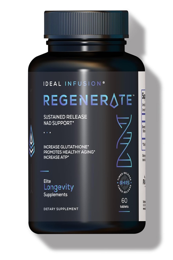 Regenerează Suplimentul de eliberare susţinut pentru NAD & NR Biosinteză, Boost ATP, NAD+, Glutatione: Health cardiovascular & Muscle Vitality (60 Servings) Vegan