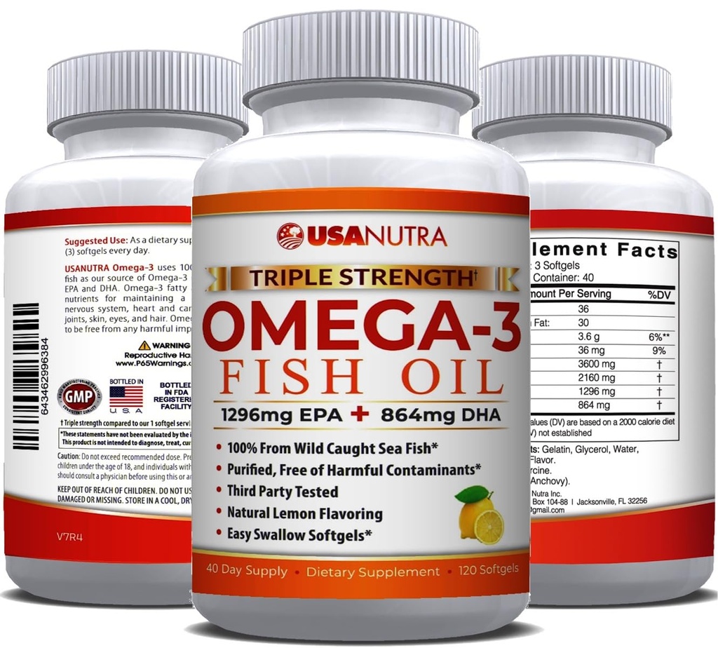 Omega 3 supliment ulei de pește 3600 mg cu EPA și DHA pentru femei și bărbați susține comun, creier și inima sănătate 120 Softgels, 40 zile de aprovizionare