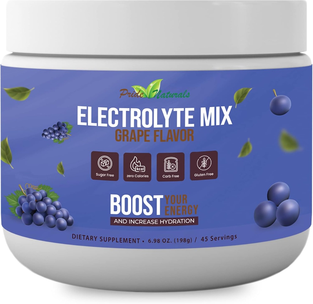 Pulbere electrolitică - Electroliți de antrenament revigorant de recuperare, fără zahăr, gluten gratuit & Vegan, Keto & Paleo Hydration Beverage Pure, Vitamine de stimulare imună (198 Grams, struguri)