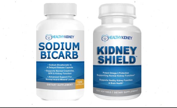 Shield renal Omega-3 Ulei de pește & sodiu Bicarb 2 Pack Bundle Support Funcție renală normală și niveluri de acid