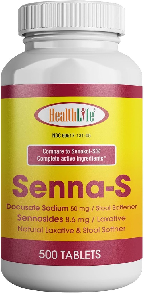 HEALING LFE Senna-S Tablets, Senna Plus (Laxative/Stool Softener) Gentle Overnight Relief of Ocazional Constipatia Generic for Senokot-S (Small (Pack of 1), 500)