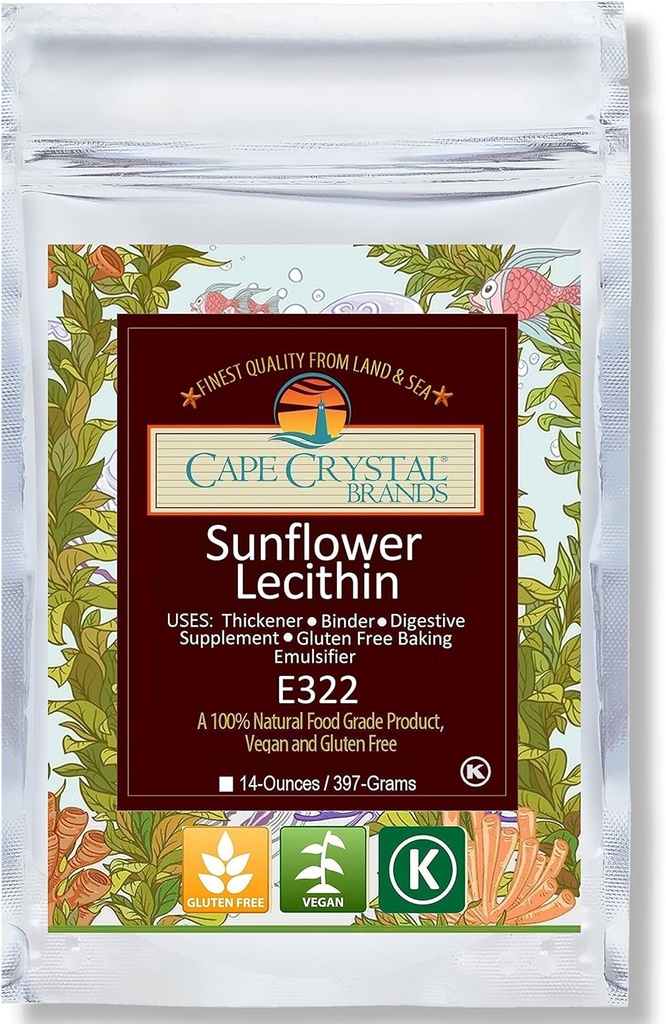 Cape Crystal Floarea-soarelui Pulbere de lecitină, 100% Natural și Gluten-Free. Este Vegan, Non-GMO Alternative la Soy Lecitin Pulbere (14-oz.)