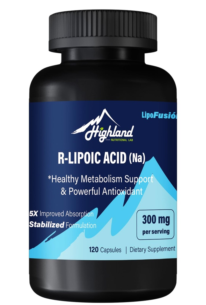 R Acid lipoic (Na) 300 mg per Serving, 120 capsule, până la 5X Ameliorare absorbţie, Supliment nutriţional excelent pentru suport metabolic sănătos şi antioxidanţi-1 Flacon