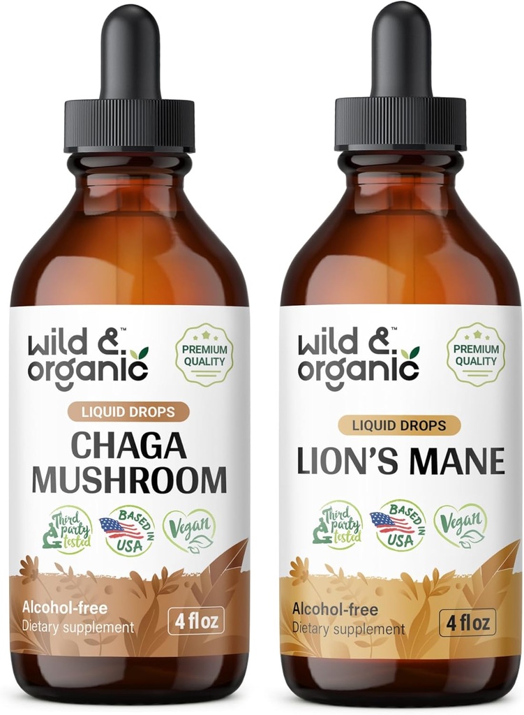 Ciupercă sălbatică şi organică Chaga Ciupercă 4 fl oz & Lion coamă Ciupercă 4 fl oz