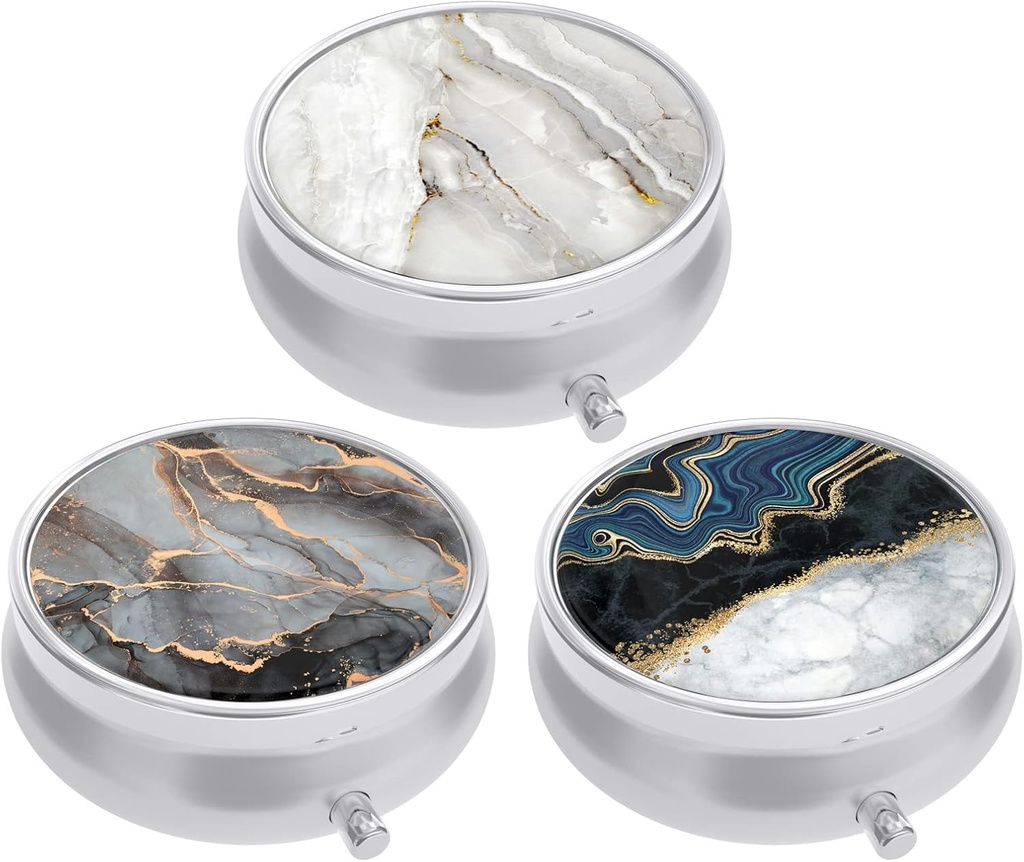 3 Pack Pilulă cutie, pilulă caz mic pentru Purse & Pocket, Cute Travel Medicine Organizator, Portable Medicine Container Holder to Hold Vitamine, Medicamente, ulei de pește & Supliment, Abstract Art Marble
