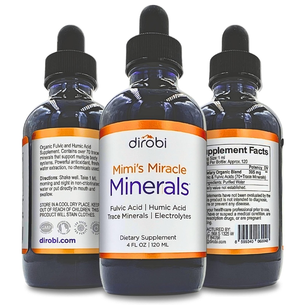 Dirobi Mimi's Miracle Minerals Acid fuzelian Acid Humic - Mineral Blend Drops Supplement, Liquid Trace Minerals 70 Ionic Minerale - Organic Plant Derived (4 oz 120 Day Supply)...