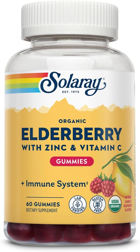 SOLARAY Organic Elderberry Gummies w/Zinc & Vitamina C 
