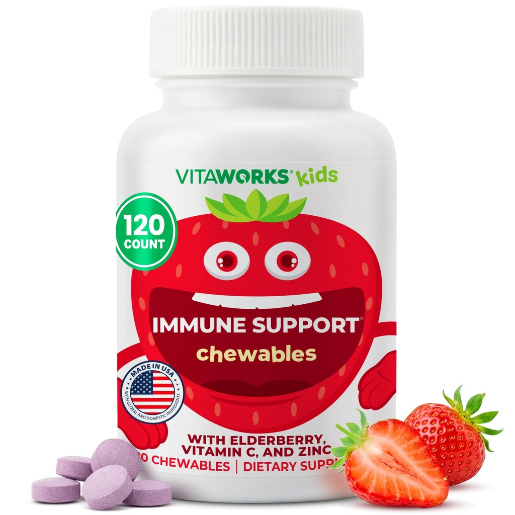 Copii Elderberry cu zinc și vitamina C - supliment de sprijin imunitar tablete masticabile - Tasty naturale Berry mixt aroma - Vegan, Vegetarian, Gluten gratuit, non-GMO, pentru copii, 120 Chestables