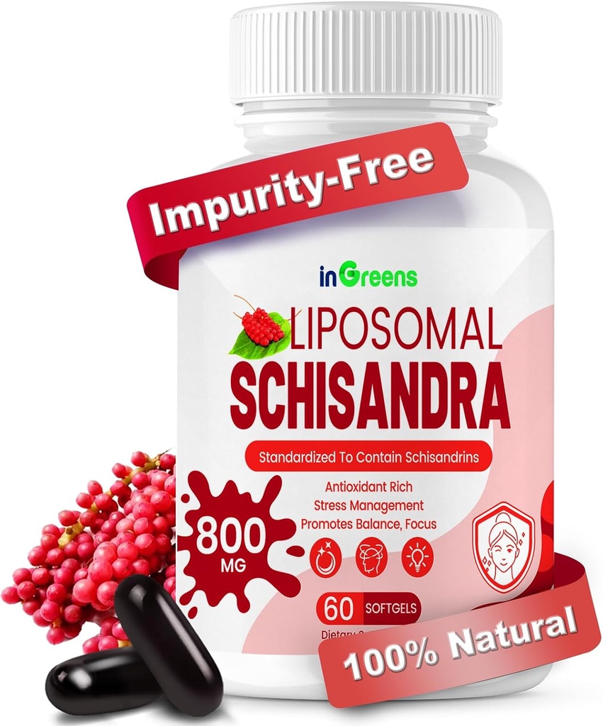 800MG Extract organic Schisandra, Suplimentul Schisandra, Schisandra Berry Softgels pentru Suport Energetic, Sănătatea Ficatului, Protecţie Antioxidantă şi Wellness Digestive - 60 Softgels, Made in USA