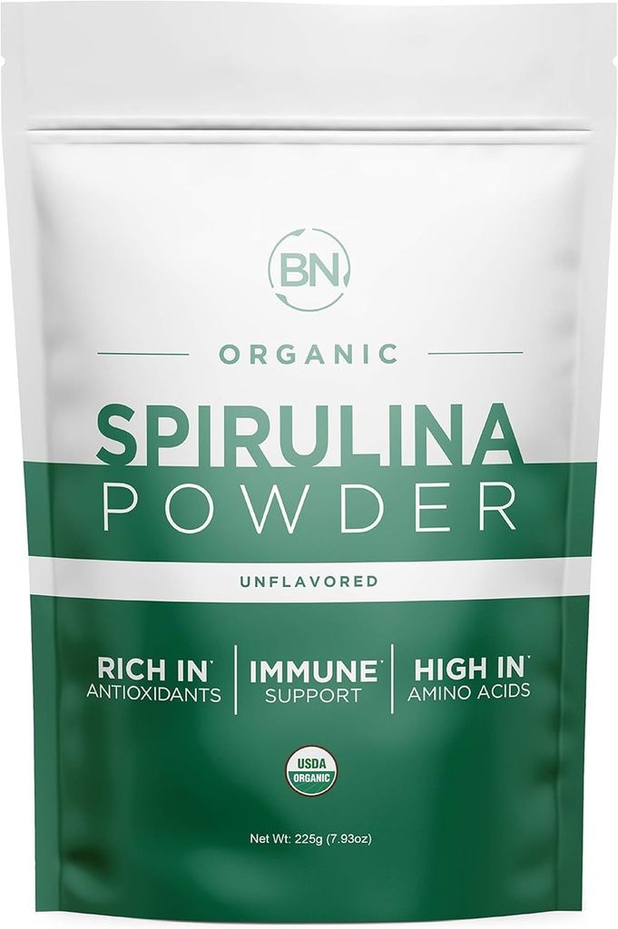 Spirulina Powder Organic 225g - 64 Serviri 3.5g Marime servire - USDA Certified - RAW Dense Nutrient Peste 70% Proteina Per Servire - Cea mai pura Proteina Vegan sursa - Superfood