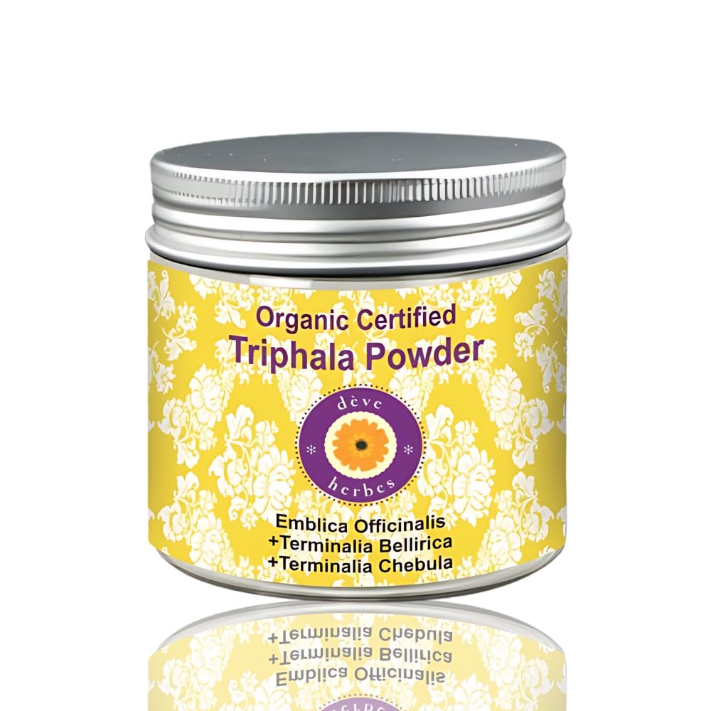 Deve Herbes Pure Triphla Powder (Emblica officinalis) + (Termina belerica) + (Termina chebula) Organic Certified Natural Terapeut Grad 200gm, (7,05oz)