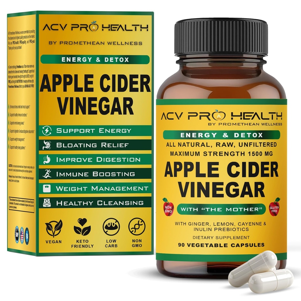 ACV Pro Apple Otegar Capsule Certified Organic with Mother ACV Pastile de detoxifiere Acid Reflux Reflux Ajutor Suplimentul Root Ginger Cayenne Pepper pulbere