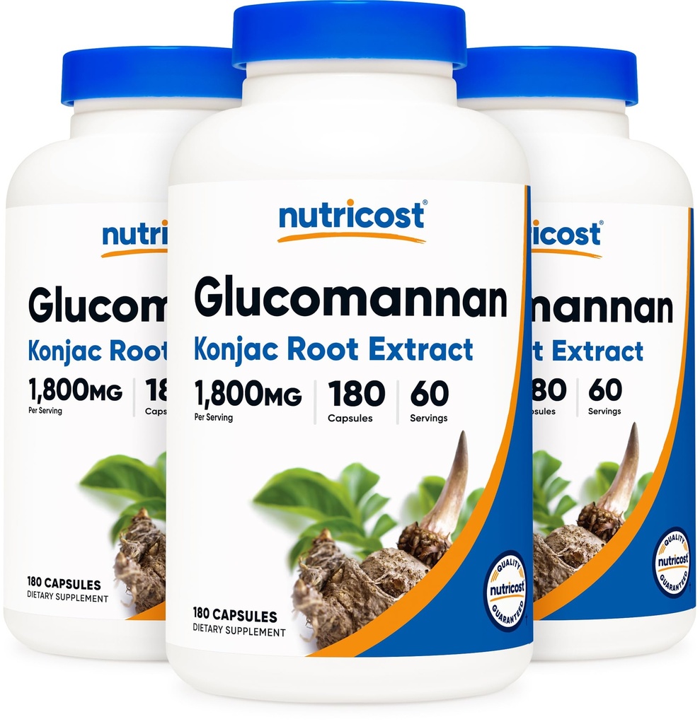 Nutricost Glucomannan 1,800 mg per servire, 180 capsule (3 flacoane)