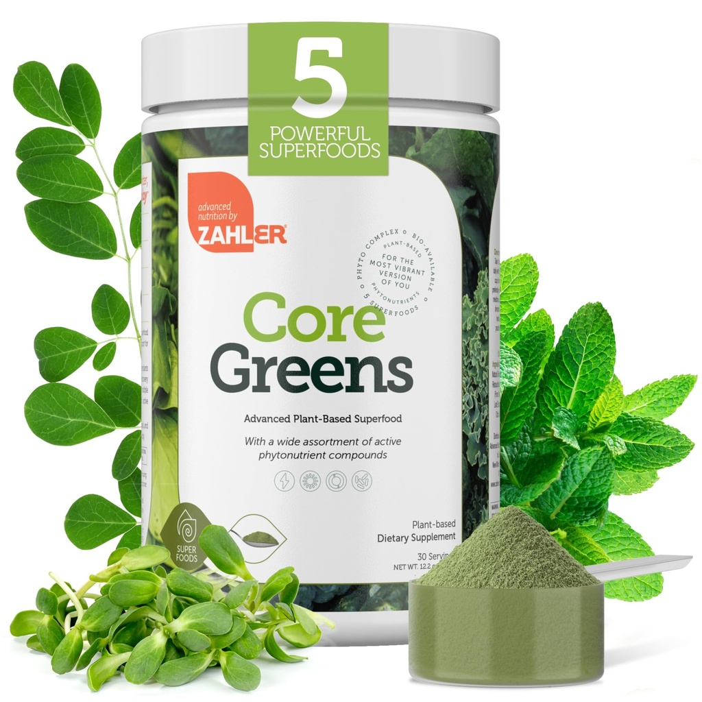 Zahler Core Verzi Suplimente de Nutritie Pudră - Pulbere Super-alimentare - Super Green Suc & Smoothie Mix - Phytonutrient Rich cu Spirulina, Clorofill & More - Superfood Kosher