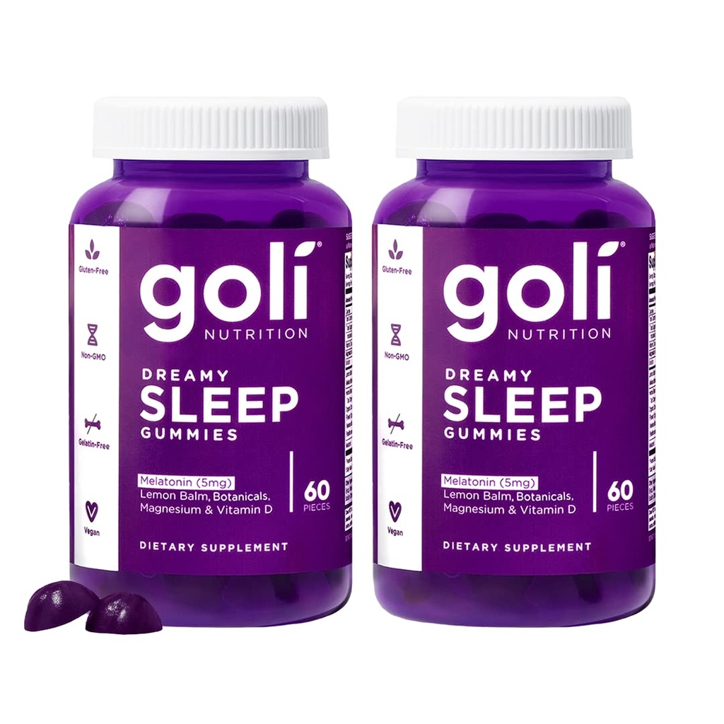 Goli Dreamy Sleep Gummy - 60 Count (Pack of 2) - Melatonina, vitamina D, magneziu, și extract de Lemon Balm - Gelatină-Free, Gluten-Free, Vegan & Non-GMO