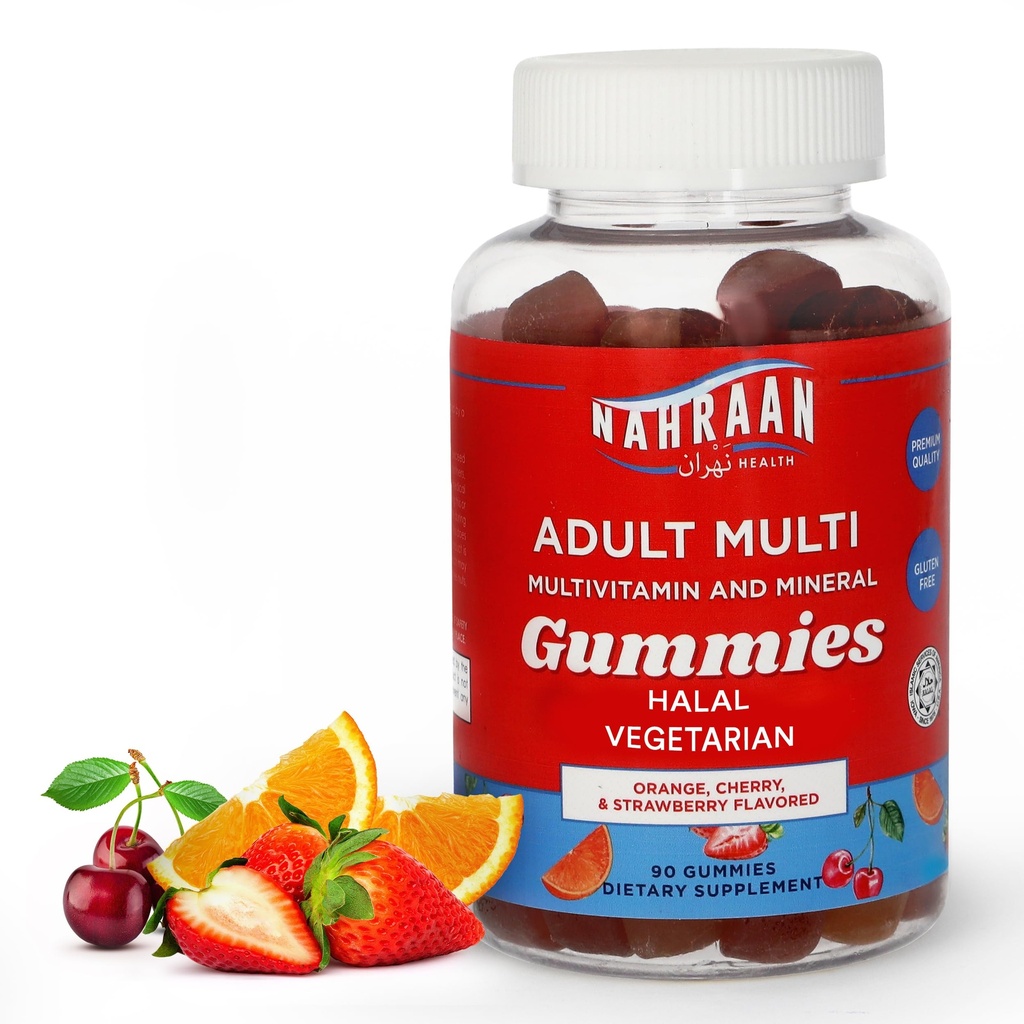 Vitamine halal pentru adulți - Multivitamine halal pentru femei și bărbați - Vitamina A, C, D, E, B6, B12 - Vegetarian, Gumiile Halal - 90 Conte