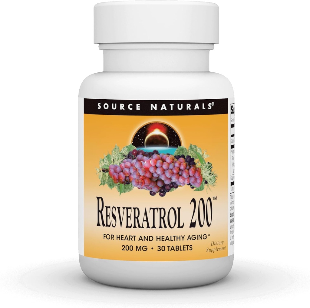 Sursa Naturals Resveratrol, pentru inimă și îmbătrânire sănătoasă* 200 mg - 30 comprimate