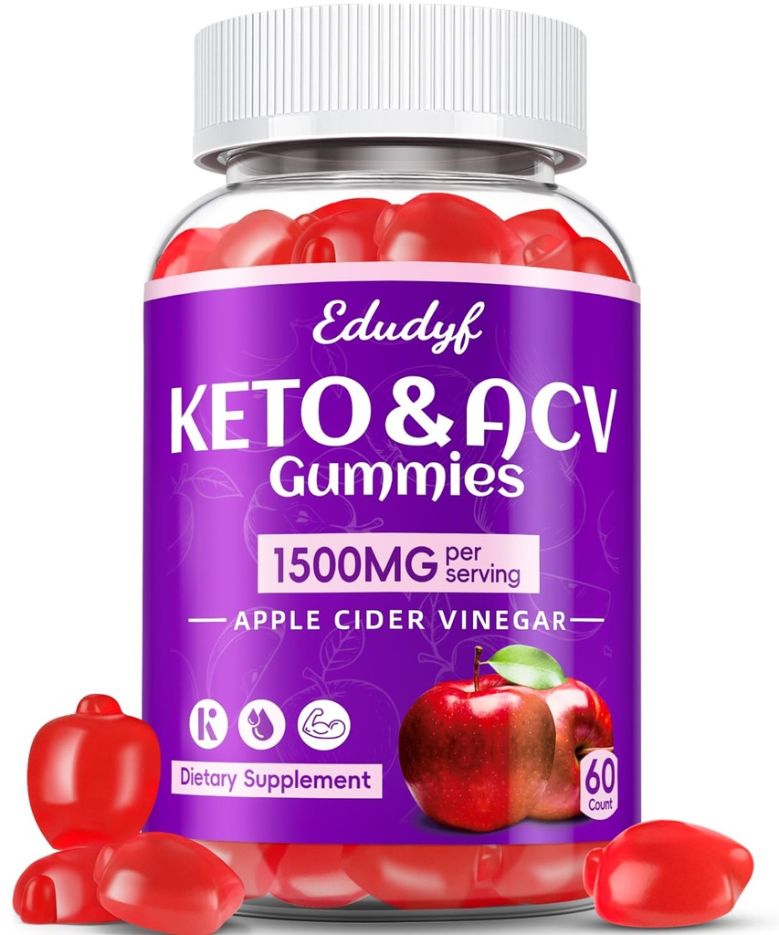 Keto ACV Gummies - 1500mg Apple Cider Otegar Gummies cu Probiotice, B12 și Keto Support, Detox & Cleanse, OMG Free & Vegan - 60 Conte...