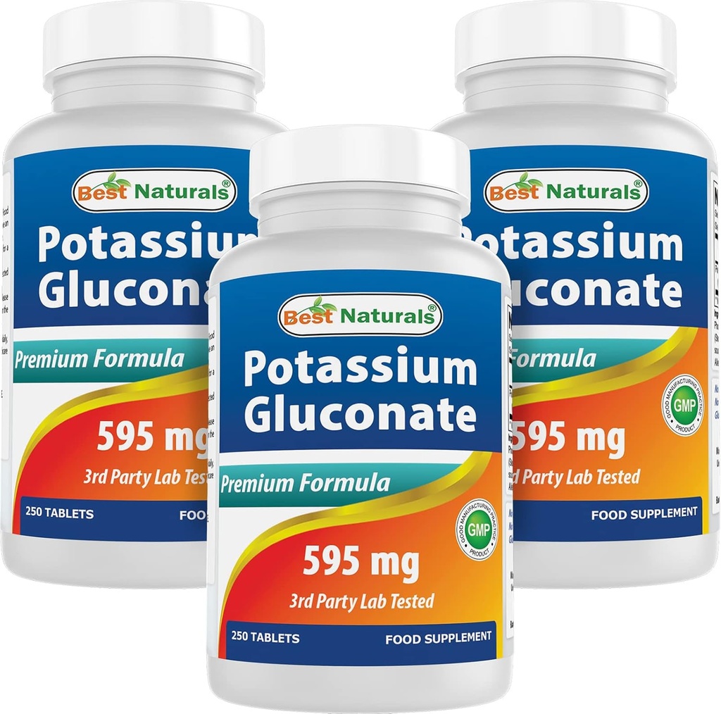 Cele mai bune naturale Gluconat de potasiu 595 mg 250 comprimate (250 număr de 3)