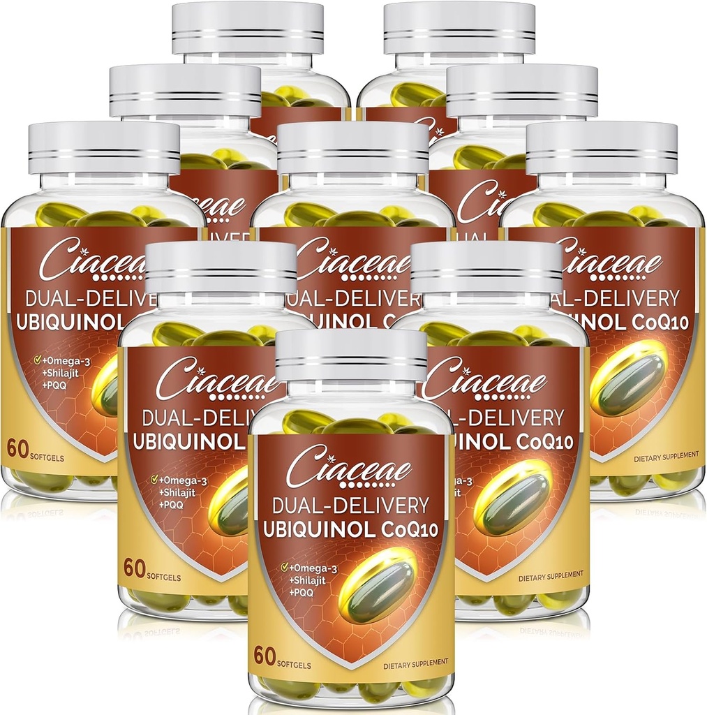 Ubichinol CoQ10 600 MG Softgels cu Omega-3 & Shilajit & PQQ, Coenzime Dual-Delivery-Q10, Supliment activ CoQ10 Ubichinol pentru fertilitate, Antioxidant, Inimă, Creier & Energie, 600 Servings