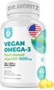 Dr. MORITZ Vegan Omega-3 Softgels pentru adulți și copii, Made from Algae Oil with DHA EPA, Small Algae Omega 3 Supplements, Vegan, 60 Count