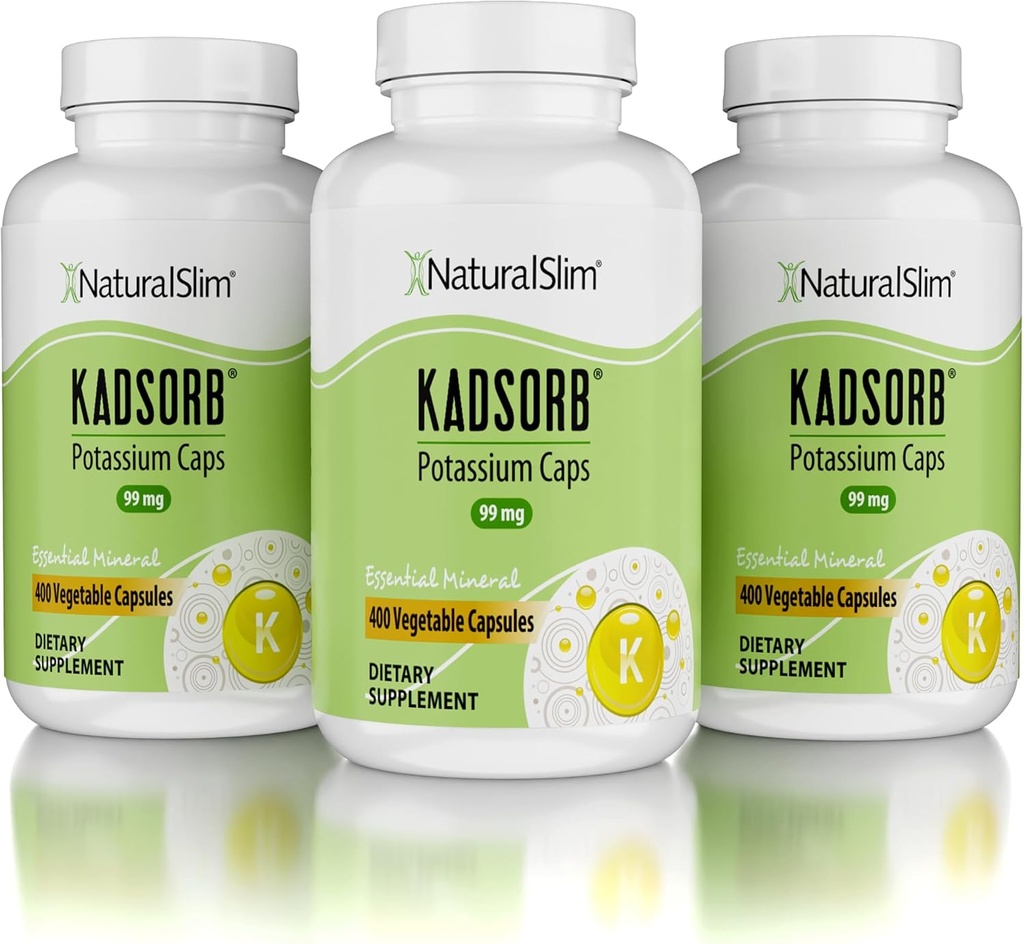 Citrat natural de potasiu natural natural Slim Gluconat 99 mg - Kadsorb susține echilibrul electrolitic și pH-ul normal - Suplimente de potasiu absorbite cu minerale esențiale - NeMG 400 capsule 3 ambalaj