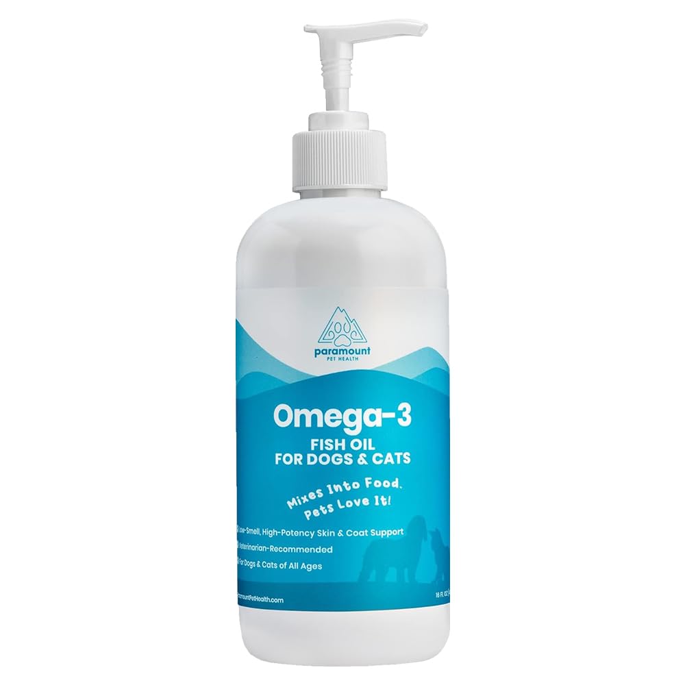 Omega 3 ulei de pește pentru câini și pisici, EPA lichid DHA Supliment pentru piele, haină, articulații și inimă, Low-Odor Omega 3 picături pentru Rase de câini mici și pisici cu piele mâncărime, 16 oz