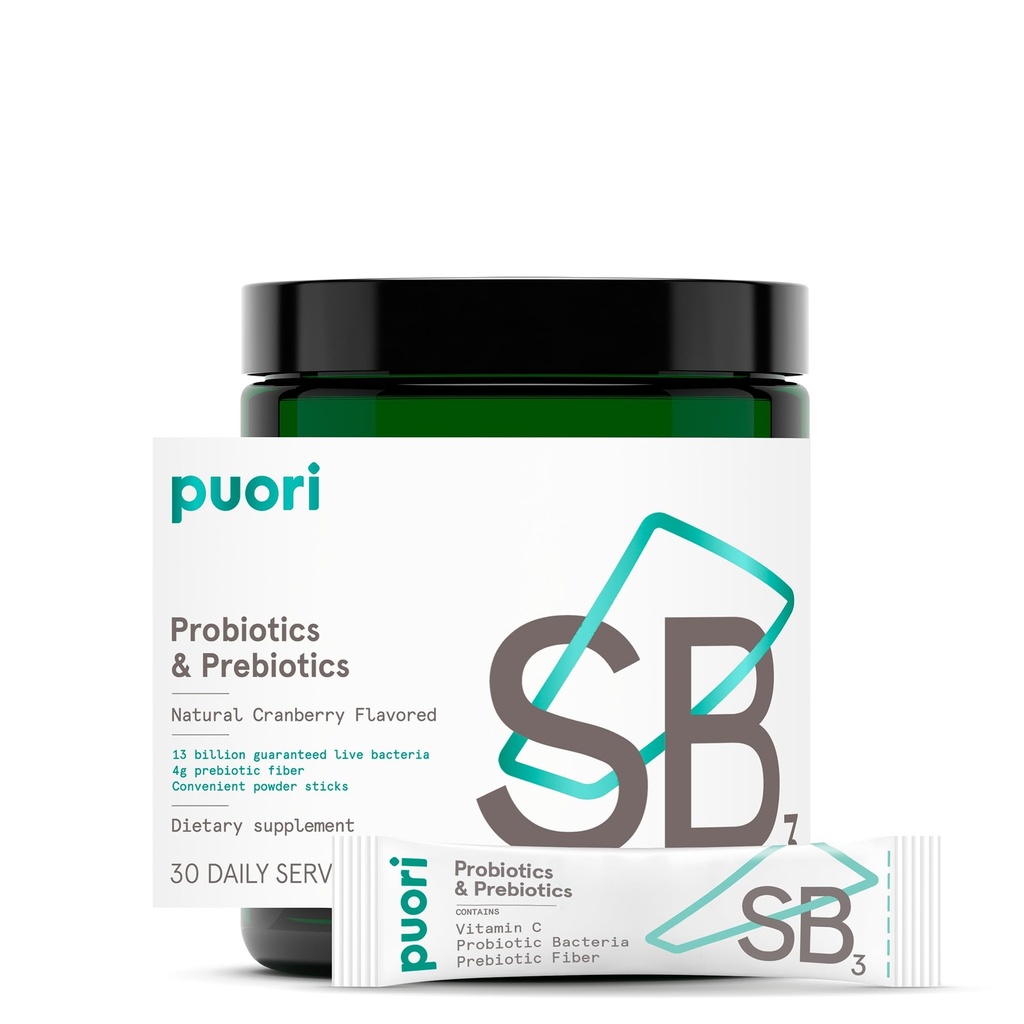 Puori Probiotice şi Prebiotice Supliment alimentar - 13 Miliarde CFU x 30 Serviri - Suport Imun şi Digestive Sănătate - Fibră 4g, Vitamina C 200mg - SB3 Bifidobactery, Lactobacillus Fermentum
