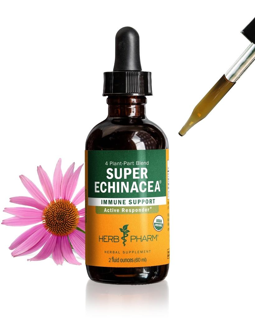 Herb Pharm Certified Organic Super Echinacea Extract lichid picături pentru suport activ sistem imunitar, 2 Oz