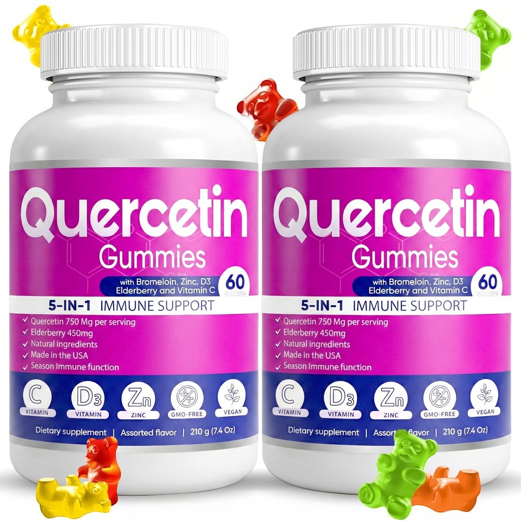 (2 ambalaj) Querbetin Gummies by BioVitalica - Querbetin with Bromelain Vitamina C and Zinc & Elderberry + Vitamina D3-5 in 1 Immune Support - Zinc Querbetin 750 mg for Kids and Adulți