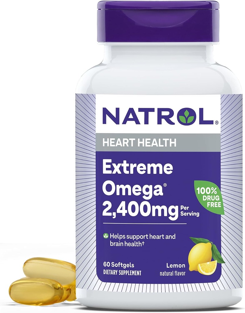 Natrol, Omega-3 Extreme Softgels, Heart Health Dietary Supplement, 60 Conte