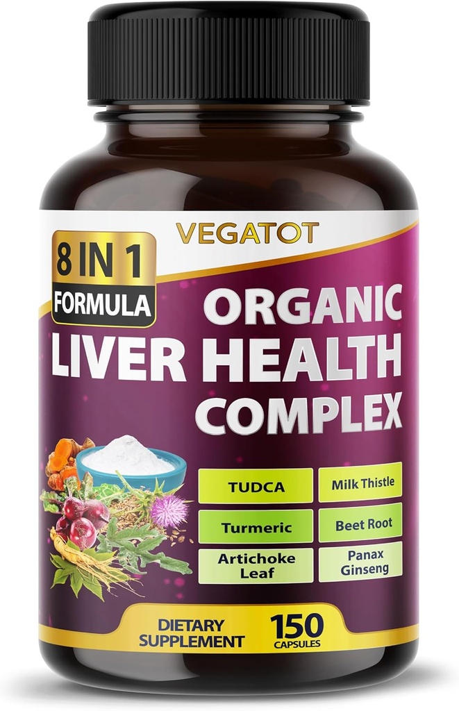 VEGATOT Liver Health Complex Formula **USA Made and Tested** High Potence with TUDCA, Milk Thistle, Beet Root, Artichoke Leaf, Panax Ginseng, Astragalus, Tumeric - Clean & Detoxifiere Formula