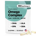 Complement Vegan Omega 3 Supliment- 960 mg Omega-3 Acidi grasi, DHA, EPA, SDA, Supliment ALA - Suport imun- 60 Serviri, 120 capsule lichide