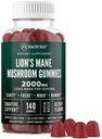 Lions Mane Gummies ciuperci pentru adulți, 140 Count Bulk Mane Chewables, Potență mare 10:1 Extract organic se ridică la 2000mg, Suplimentul susține Claritatea mintală, Focus, Mood și ceața creierului