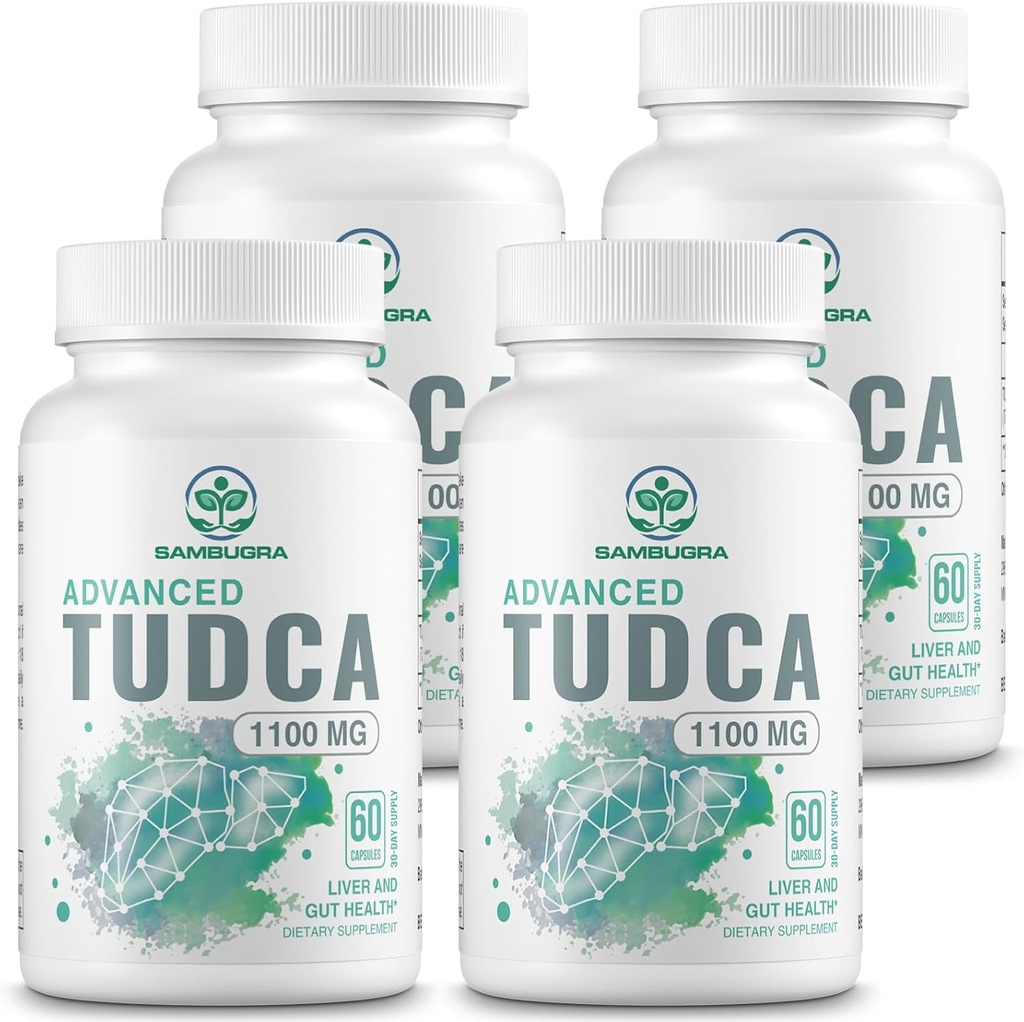 Advanced TUDCA 1100mg - Ultra Putere sare TUDCA Suplimente, 3rd Party Tested TUDCA Suplimente hepatice pentru ficat Curățare Detoxifiere și reparații, 240 capsule (Pachet de 4)