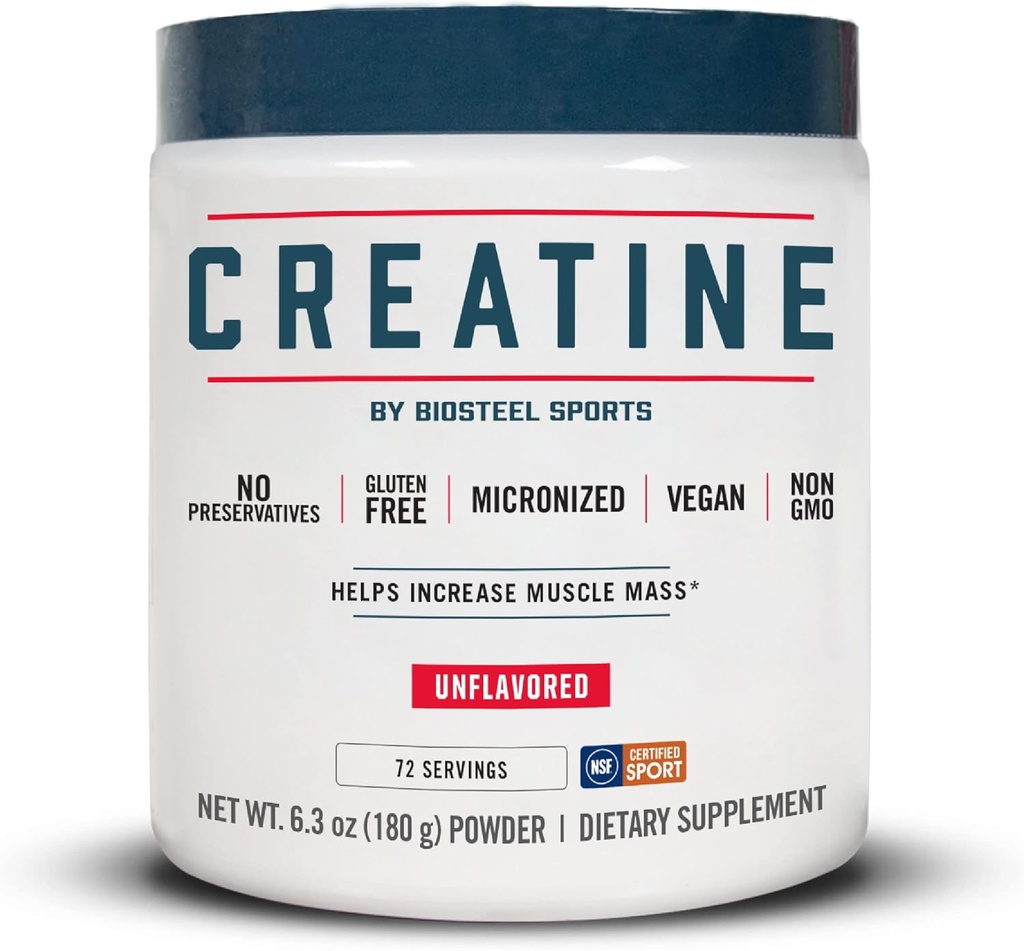 BioSteel Creatină Pulbere monohidrat - 72 Serviri, 180g, Micronizat pentru Recuperare musculara si musculara Lean, NSF pentru Sport Certified Creatine pulbere