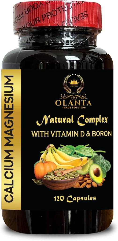 Complex de magneziu de calciu - Supliment pentru suport musculare, citrat de mangan, gluten gratuit, non OMG-uri, absorbţie ridicată, Supliment de magneziu, de sprijin de sănătate osoasă şi nervoasă - 1 flacon 120 capsule