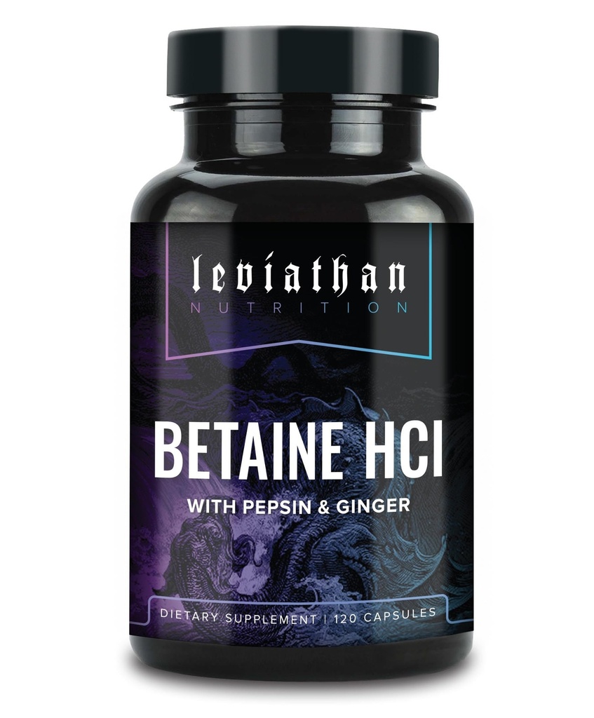 Leviathan Betaine HCl cu Pepsin & Ginger - Digestive Enzime Supliment pentru Digestion Help & Support, Stomac Acid & Nutrient Absorbtion