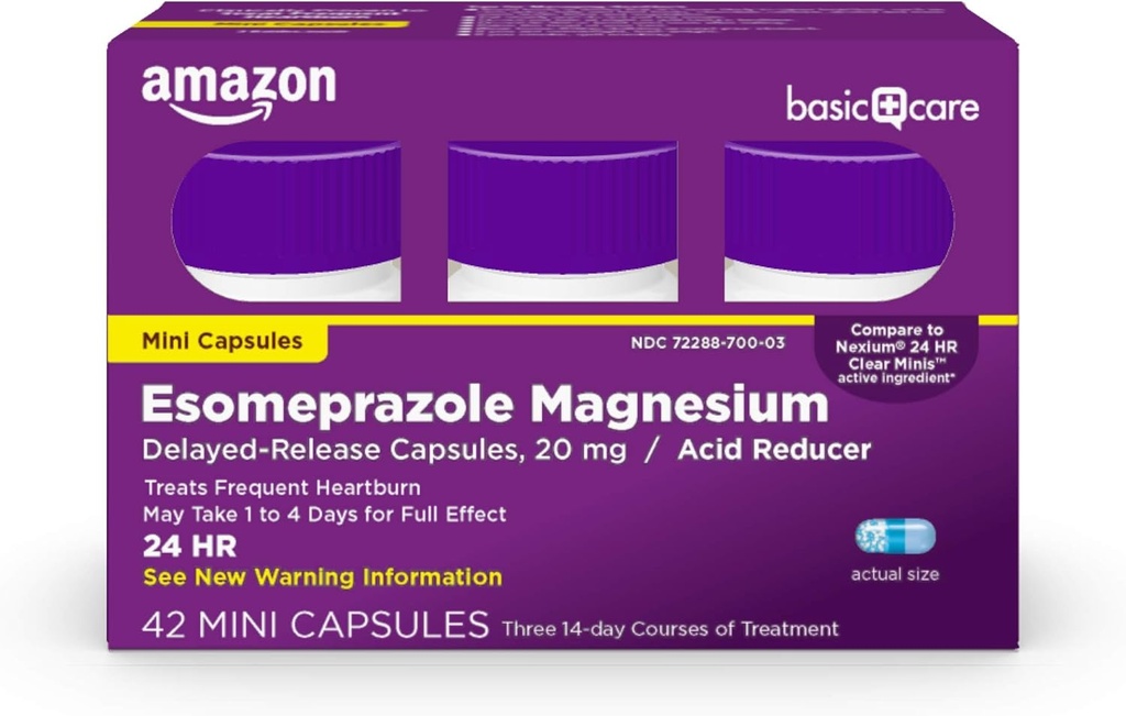 Îngrijire de bază Esomeprazole Magneziu Intarzied-Release Mini Capsule, 20 mg, Acid Reductor, 24 Ore Arsuri la stomac Medicina, 42 Număr