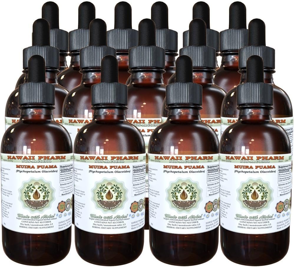 Muira Puama Extract lichid fără alcool, Organic Muira Puama (Pychopetalum Olacoides) Glycerite Suplimentul natural de plante, Hawaii Pharm, Statele Unite ale Americii 15x4 oz