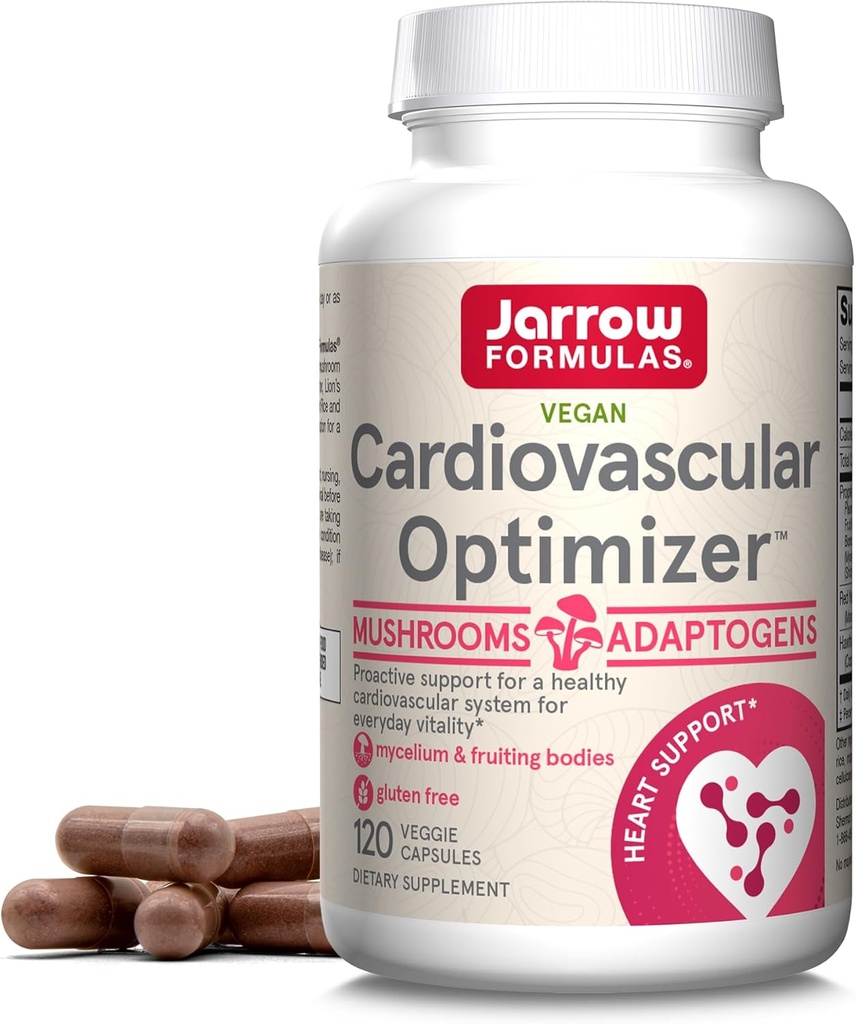 Jarrow Formulas Optimizer cardiovascular cu Lion's Mane, Reishi, Shiitake, și Blue Oyster Ciuperci, Supliment alimentar cu Red Yeast Rice și Hawthorn Leaf, 120 Capsule Veggie, 30 de zile de aprovizionare