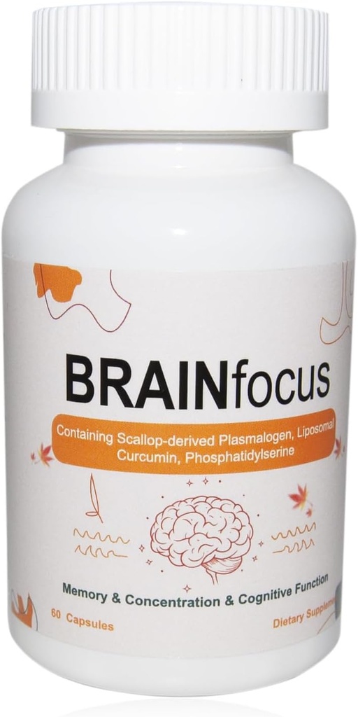 Vitamina E Suplimente pentru creier pentru memorie & Focus, Suport pentru creier cu curcumina,Plasmalogen & Liposomal pentru funcția cognitivă îmbunătățită și concentrare,60 Serviri