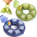 Round Weekly Pill Organizator, TPU Rubberized, Travel Pill Container 7 zile, cu 7 Compartimente mari, Mare pentru Daily Vitamine & Suplimente, Cute Pill Case cu litere mari și Braille (2 buc)