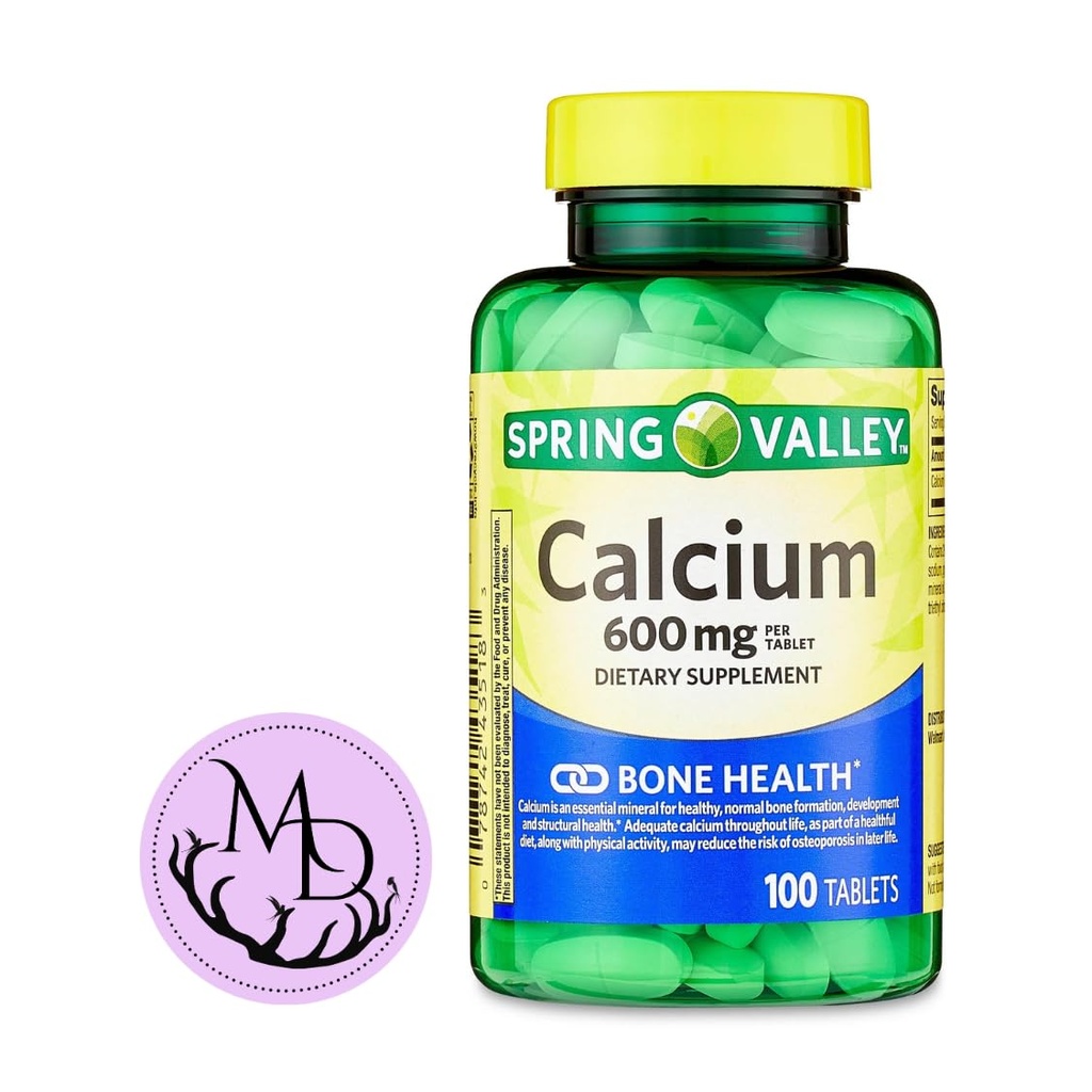 Generic Spring Valley Calciu 600 mg, Supliment alimentar, Bone Health Calciu + Include Dri Magazin autocolant (100)