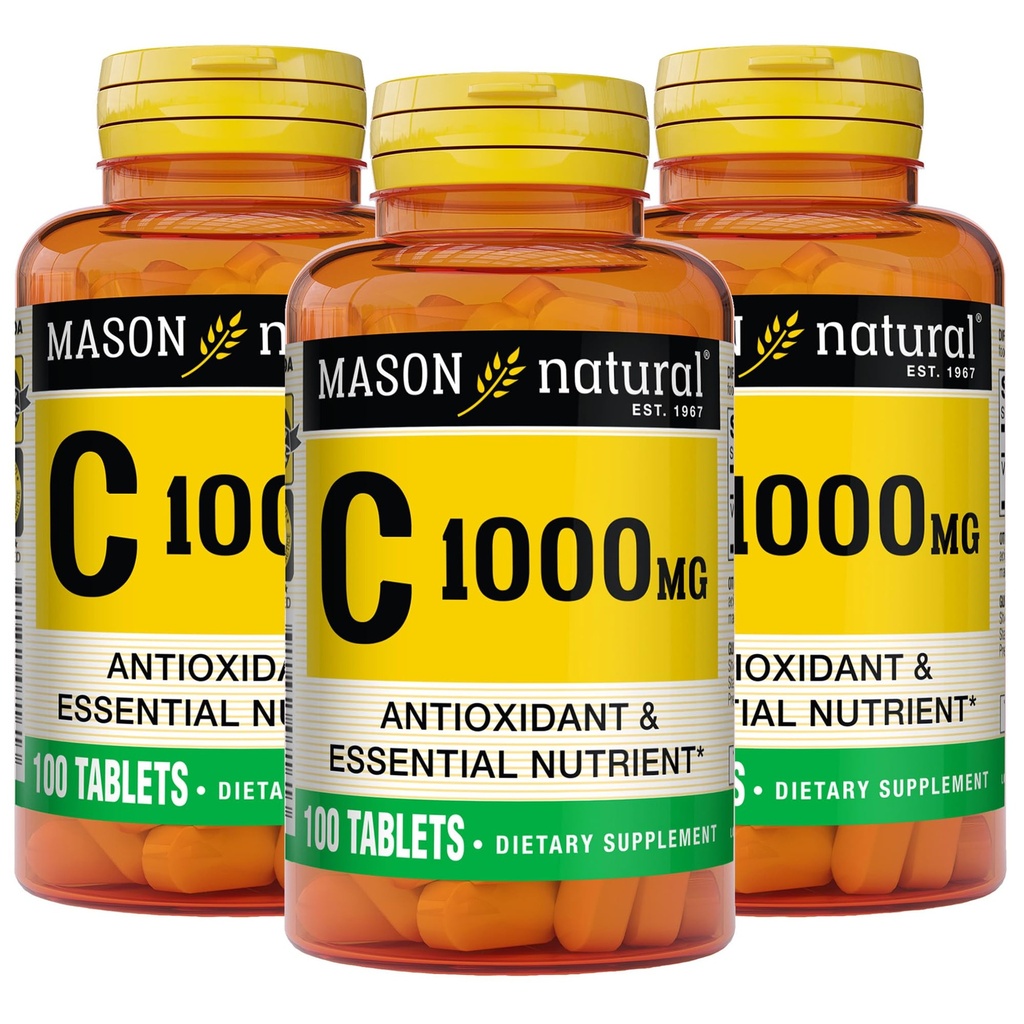 MASON NATURAL Vitamina C 1000 mg, 300 zile de aprovizionare, susține sistemul imunitar sănătos, antioxidant și esențial Nutrient, ambalaj 3