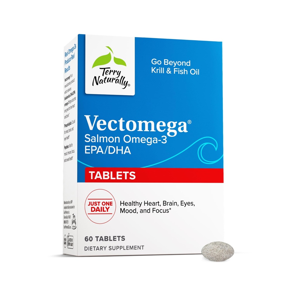 Terry Vectomega natural - Supliment cu EPA & DHA - Comprimate Omega-3 pentru Brain & Heart Health Support - Supliment nutritional cu acizi grasi esentiali & Peptide - 60 comprimate