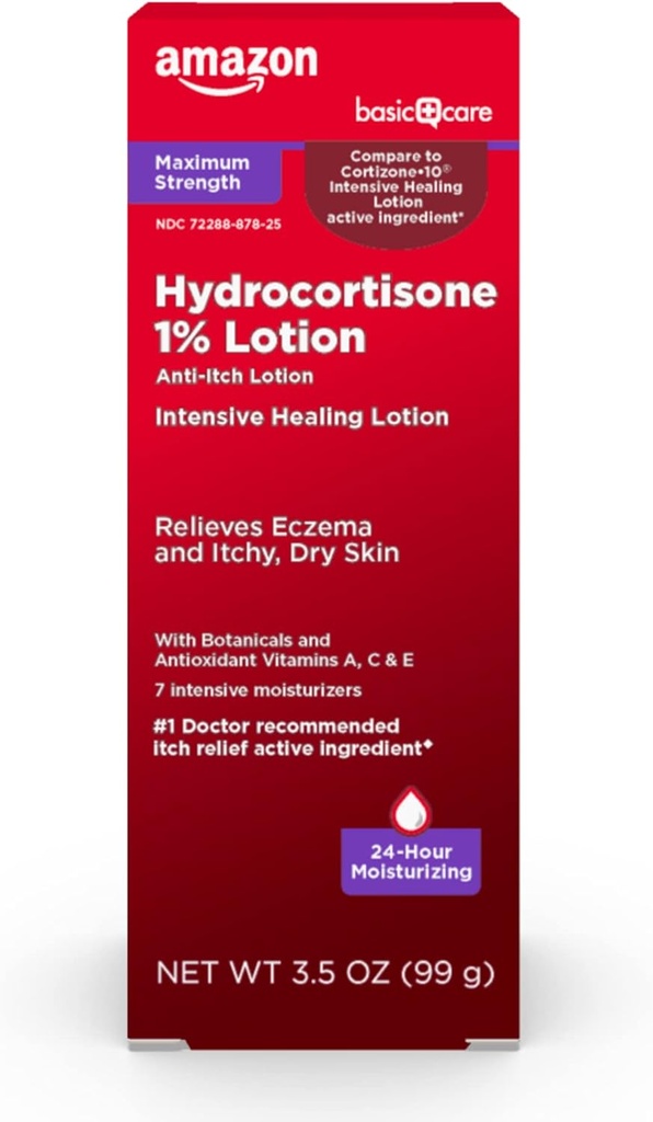 Ingrijire de baza Rezistenta maxima 1% Hidrocortizon Anti-Itch Lotion pentru Eczema, 3,5 uncie (Pachet de 1)