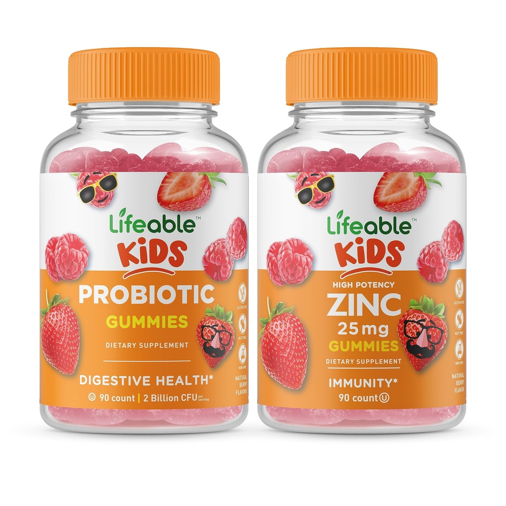Probiotic de viață 2 Miliarde CFU copii + Zinc 25mg Copii, Gume Bundle - mare Tasting, Suplimentul de vitamine, Gluten gratuit, OMG gratuit, Guma de mestecat